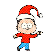 comic book style illustration of a happy old woman wearing santa hat