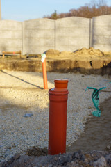 Naklejka premium home construction, sewer pipes under the foundation