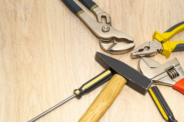 Plumbing tools on the table with advertising space.
