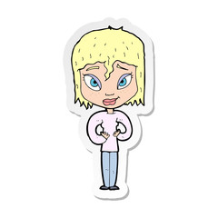 sticker of a cartoon satisfied woman