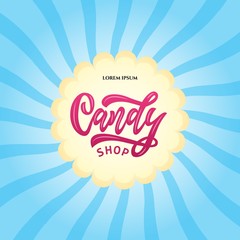 Hand lettering logo Candy shop. vector illustration