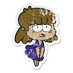 distressed sticker of a cartoon tired woman