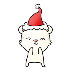 happy gradient cartoon of a polar bear wearing santa hat