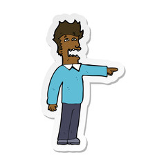 sticker of a cartoon man accusing