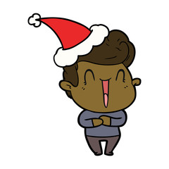 excited man line drawing of a wearing santa hat