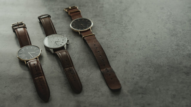 Luxury watch in shop background blur Place for text