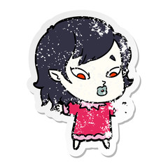 distressed sticker of a cute cartoon vampire girl