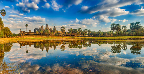 Angkor Wat temple at sunset. Siem Reap. Cambodia. Panorama