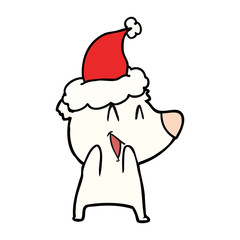 laughing polar bear line drawing of a wearing santa hat