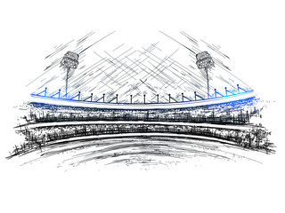 Sketch of cricket stadium view for Cricket tournament poster or banner design. © Abdul Qaiyoom