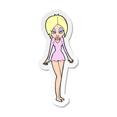 sticker of a cartoon woman in short dress