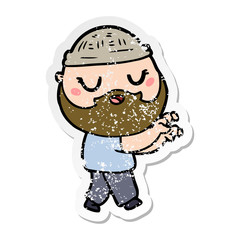 distressed sticker of a cartoon man with beard