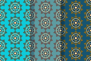 Set of three seamless patterns with abstract floral elements in retro style. Textile fabric, printing and many other areas of designs.