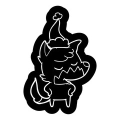 friendly cartoon icon of a fox wearing santa hat