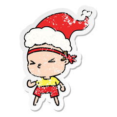 christmas distressed sticker cartoon of kawaii boy