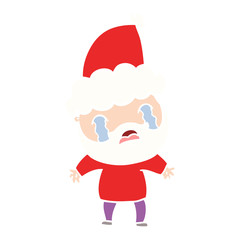 flat color illustration of a bearded man crying wearing santa hat