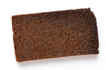 Rye bread slice on a white background.