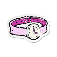 retro distressed sticker of a cartoon wrist watch