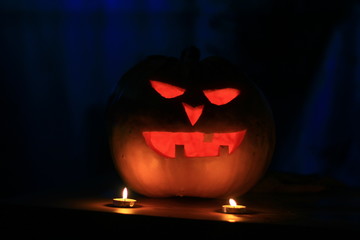 close up. a sinister pumpkin for Halloween