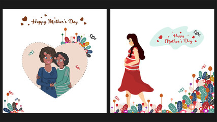 Collection of Happy mother day greeting card design, illustration of mom and daughter on white background.