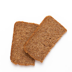 Rye bread slice on a white background.