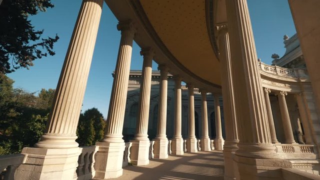 Palais Longchamp Marseille Colonnade Slow Motion, Baroque Architecture, France, 4K