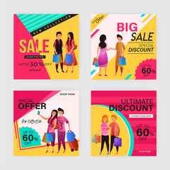 Four different style sale poster or template design with attractive discount offers.