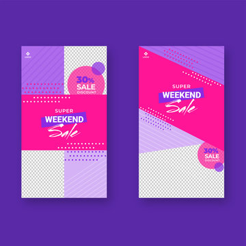 Advertising template or poster design with 30% discount offer for Super weekend sale concept.