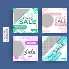 Advertising Sale template or poster design in four color option with 50% discount offers and space for your product image.