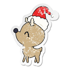 christmas distressed sticker cartoon of kawaii deer