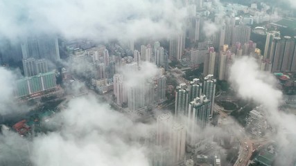 Hong Kong building from top, upper the cloud