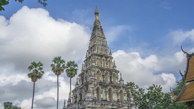 4K,Hyperlapse,Time lapse, Pagoda at Chedi Liam temple in Wiang Kum Kam Ancient City the most famous landmark of Chiang mai province, Thailand. 