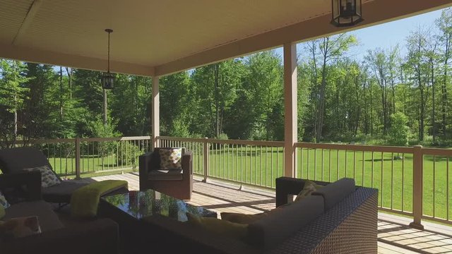 patio set on deck looking into backyard gimbal view smooth movement