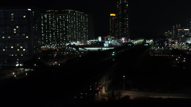 KTX, High-speed train passing through the station, night scenery