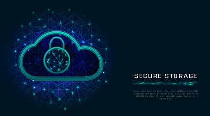 Cloud cyber security concept, padlock icon on abstract polygonal background. Digital information or data protection technology. Vector illustration