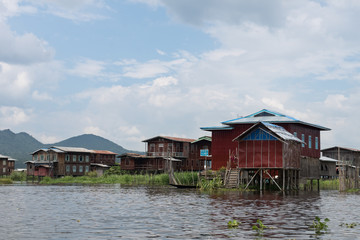 houses on famous inle lake in central myanmar