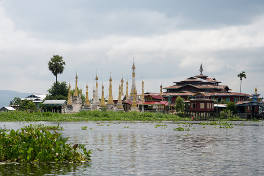 pagoda on famous inle lake in central myanmar