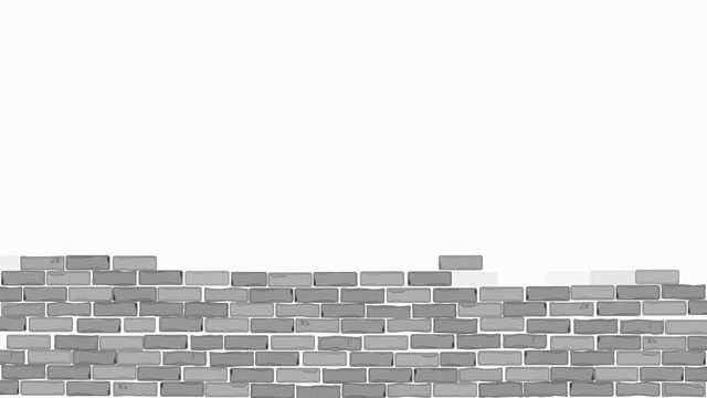 Brick wall construction. Gray bricks installing, building wall. Concept of construction, protection, craftsmanship and module structure. Foggy background. Almost black and white.