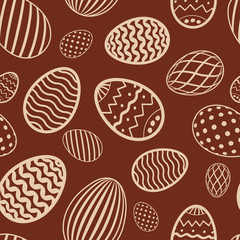Easter egg seamless pattern. Chocolate brown color, holiday eggs texture. Simple abstract decorative template Happy Easter celebration. Stylized cute ornament wallpaper, fabric. Vector illustration