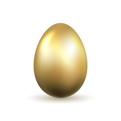 Easter egg 3D icon. Gold egg, isolated white background. Golden design template, decoration Happy Easter celebration. Holiday element. Shiny pattern. Traditional symbol of spring. Vector illustration