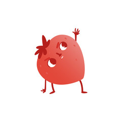 Vector flat strawberry doing stretching or yoga