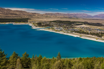 Lake Tekapo with reflection of sky and mountains, New Zealand