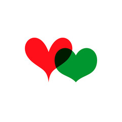 Hearts icon green and red on white