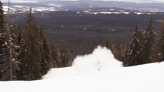Snowboarding snow spraying