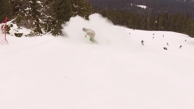 Snowboarding snow spraying