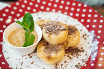 Russian food on red plate