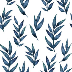 Watercolor vegetable contrast seamless pattern. Elegant hand drawn leaves.