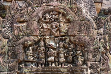 Carved relief on gopuram's pediment in Banteay Samre temple, Cambodia