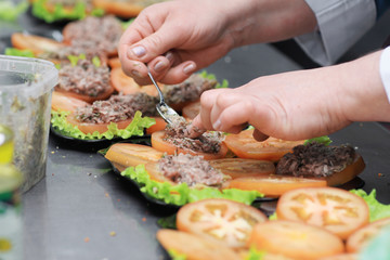 close up.the chef prepares dishes for customers