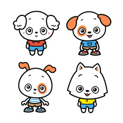 Obraz na płótnie Canvas vector cartoon different breed anthropomorphic dog puppy set